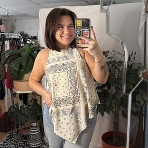 Anthropologie Bishop+Young Spencer Halter Top Beige Paisley